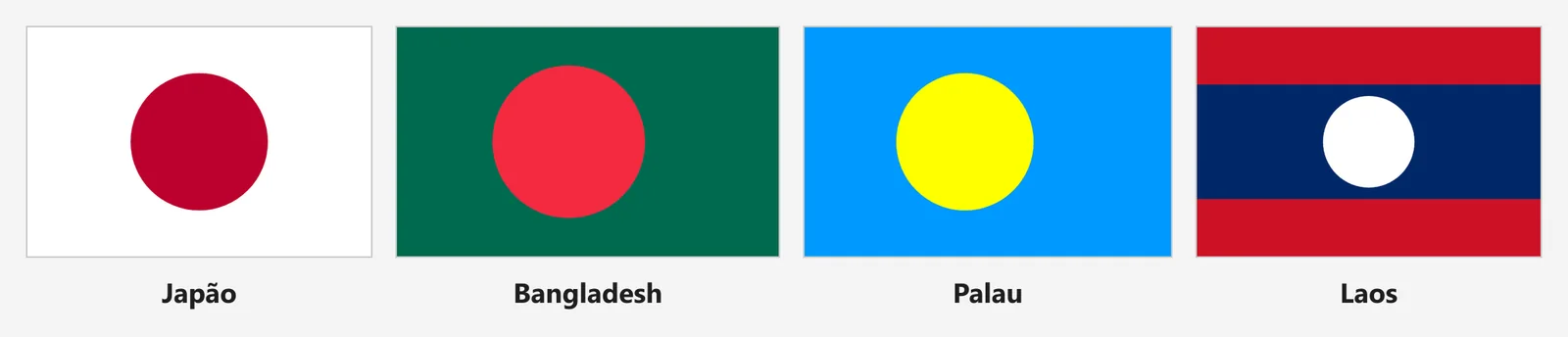 Bandeiras de Japão, Bangladesh, Palau e Laos lado a lado