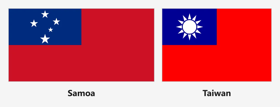 Bandeiras de Samoa e Taiwan lado a lado