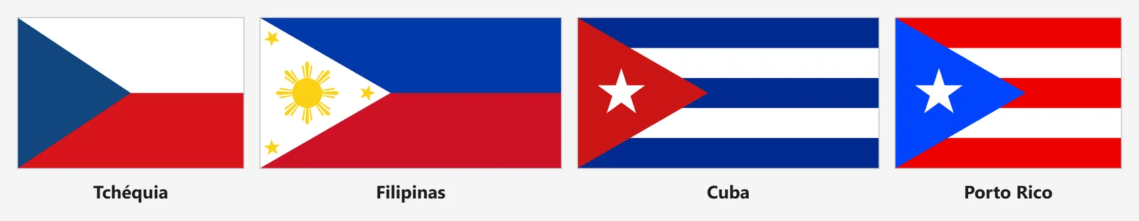 Bandeiras de Tchéquia, Filipinas, Cuba e Porto Rico lado a lado
