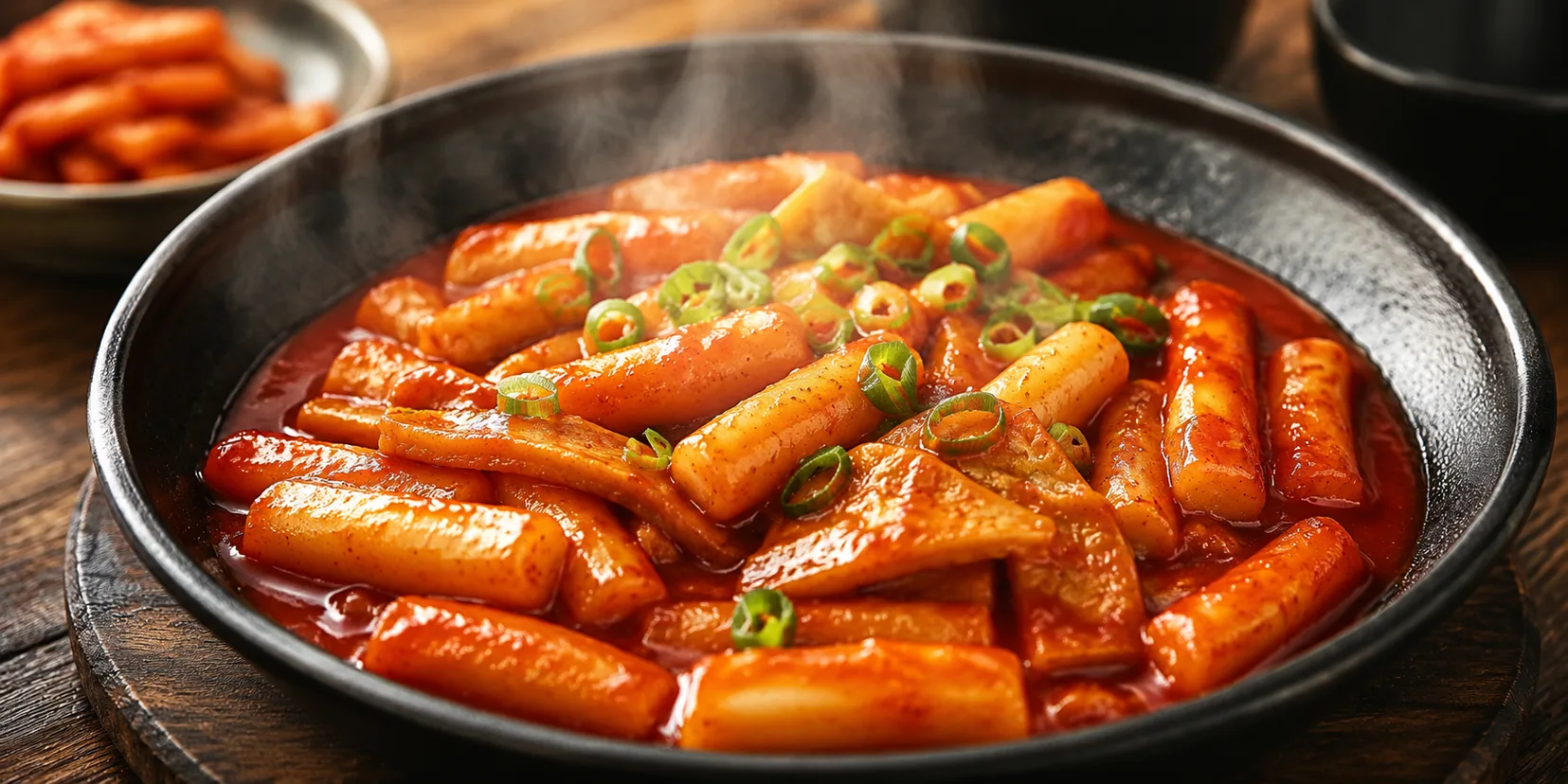 Tteokbokki, bolinhos de arroz coreanos em molho vermelho apimentado