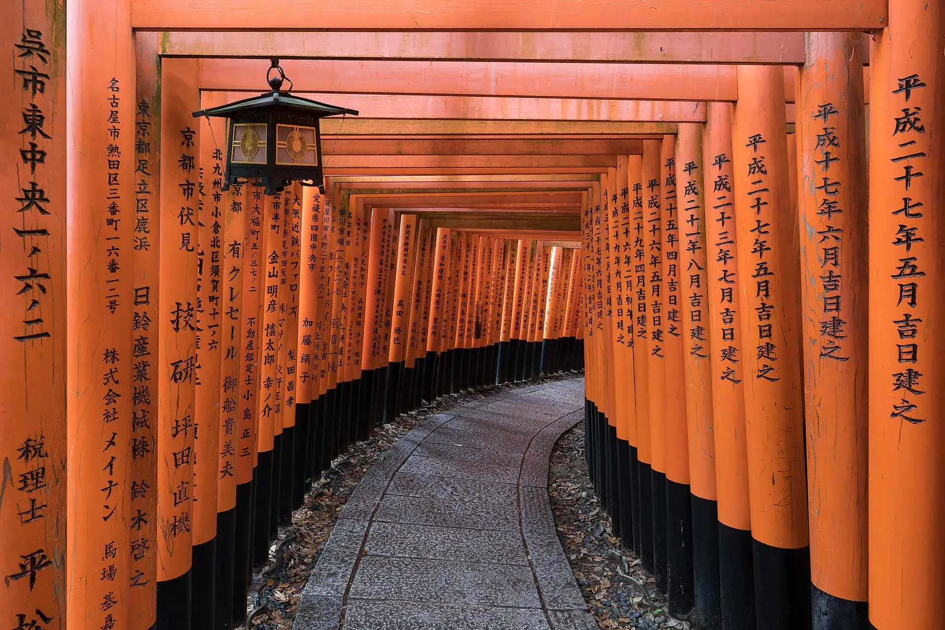 Túnel de torii vermelhos do santuário Fushimi Inari, em Kyoto