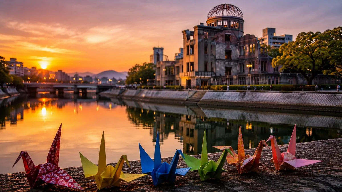 Ilustração sobre Hiroshima e a reconstrução do Japão
