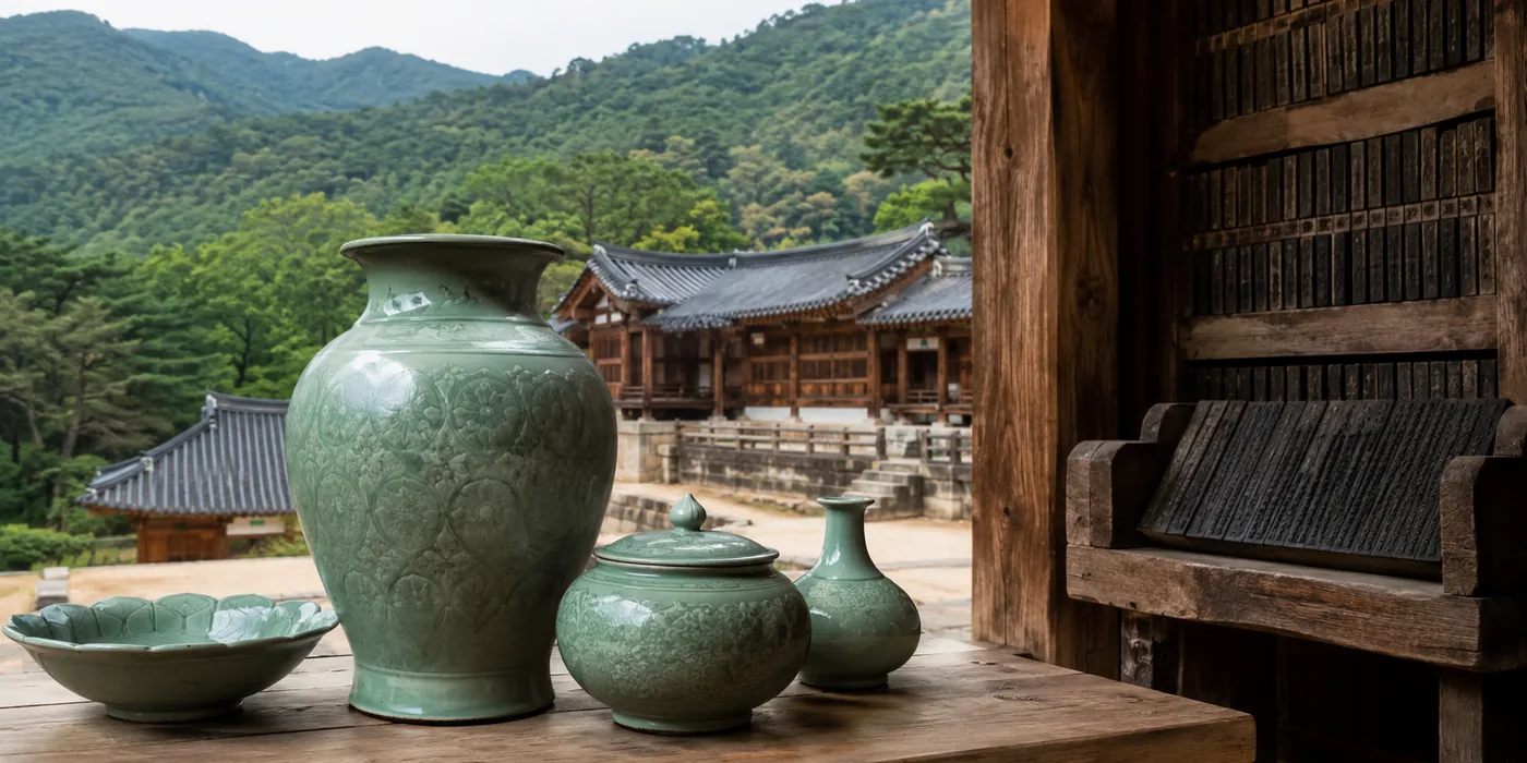 Cerâmica celadon coreana, o verde-azulado típico da dinastia Goryeo