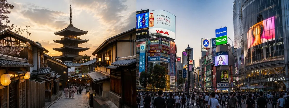 Ilustração do Japão de hoje, entre tradição e futuro