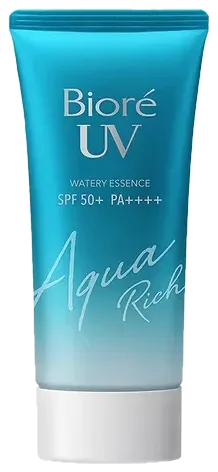 Bisnaga azul do protetor solar Bioré UV Aqua Rich Watery Essence FPS 50+