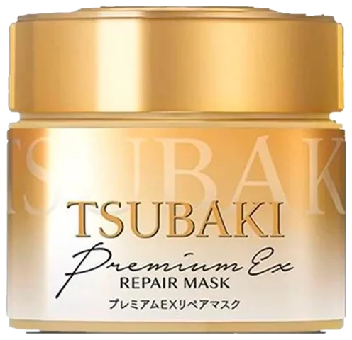 Pote dourado da máscara capilar Tsubaki Premium EX Repair Mask